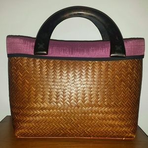 Wicker Handbag with Wood Handles